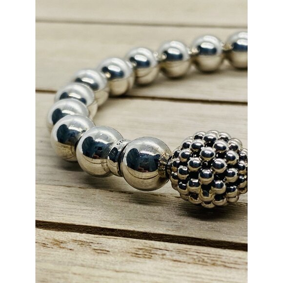Lagos Sterling Silver 925 Signature Caviar Stretch Bracelet 8mm - Picture 4 of 12